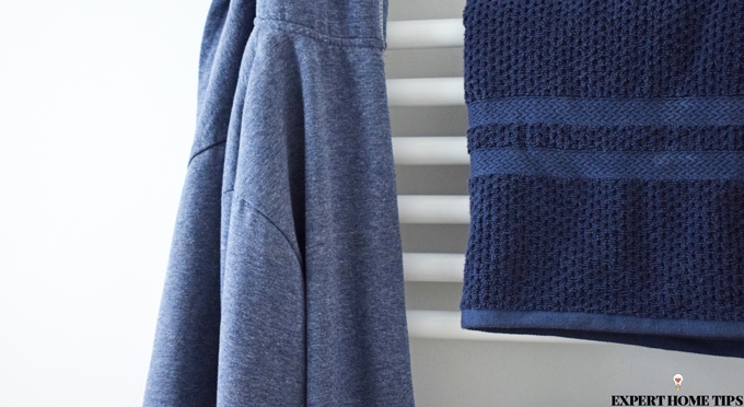 blue bathroom towels and dressing gown