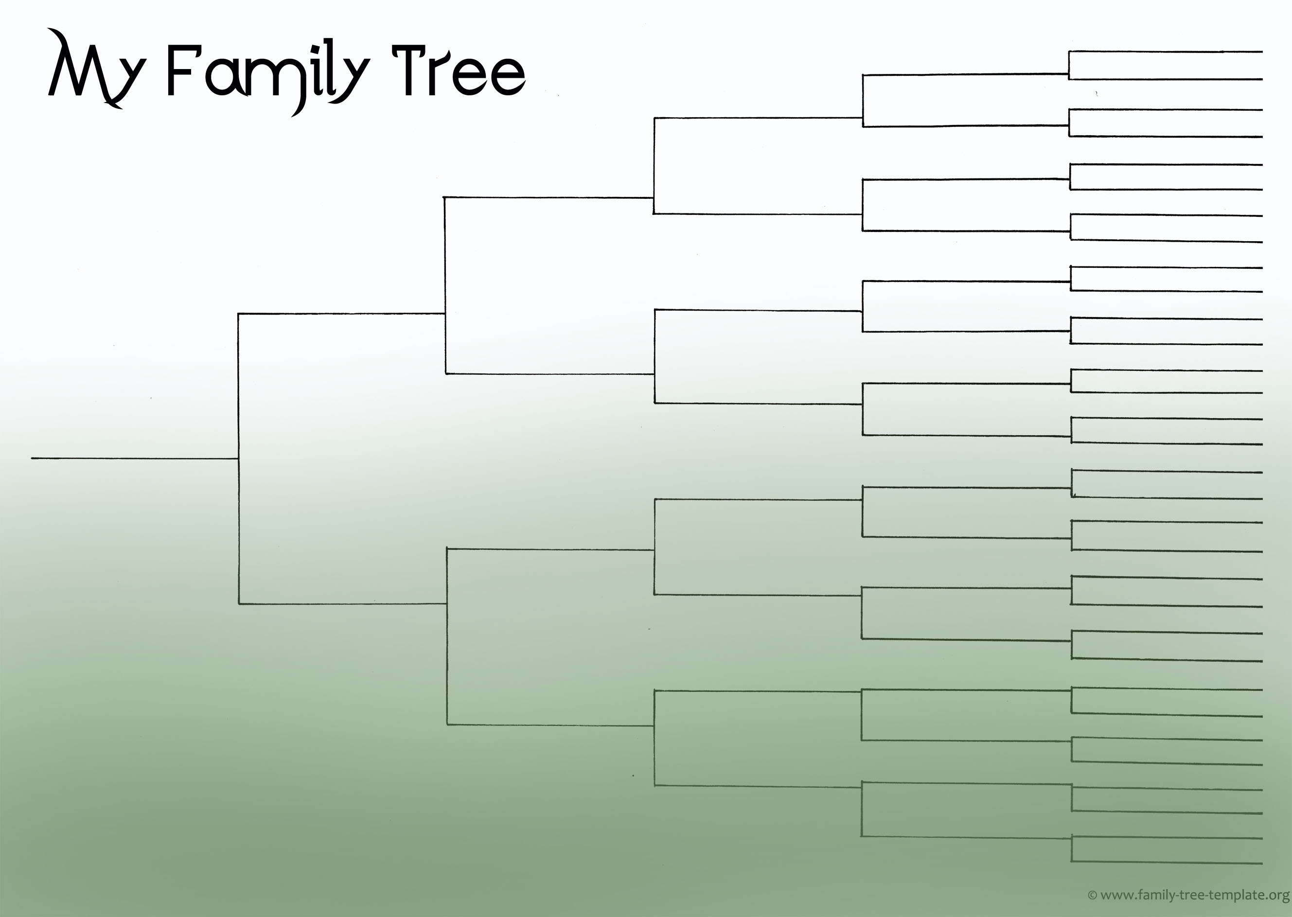 Printable family tree chart with pins tracing ancestors all the way back to great-great-great-grandparents