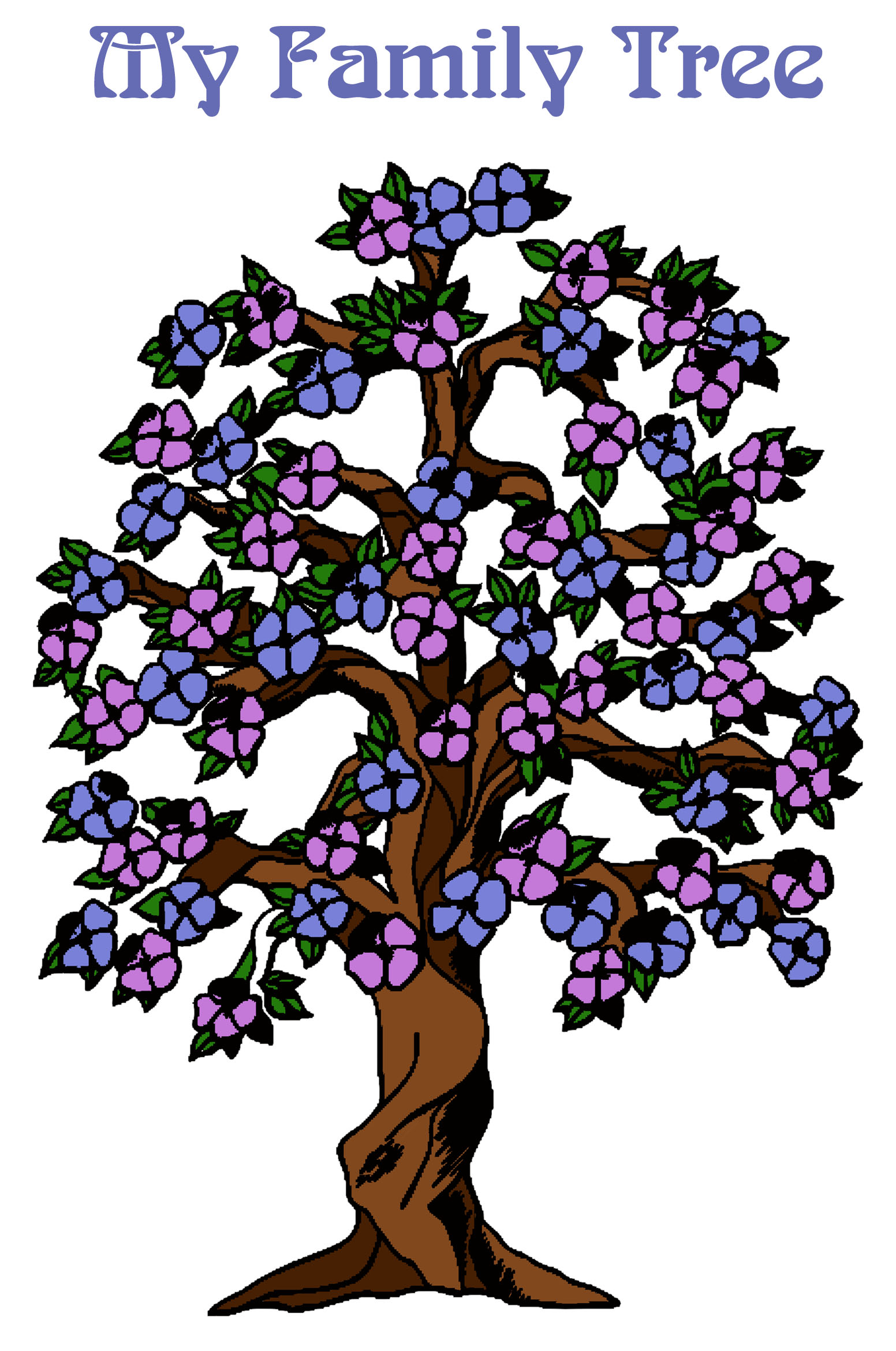 Family tree design for kids with colorful flowers.