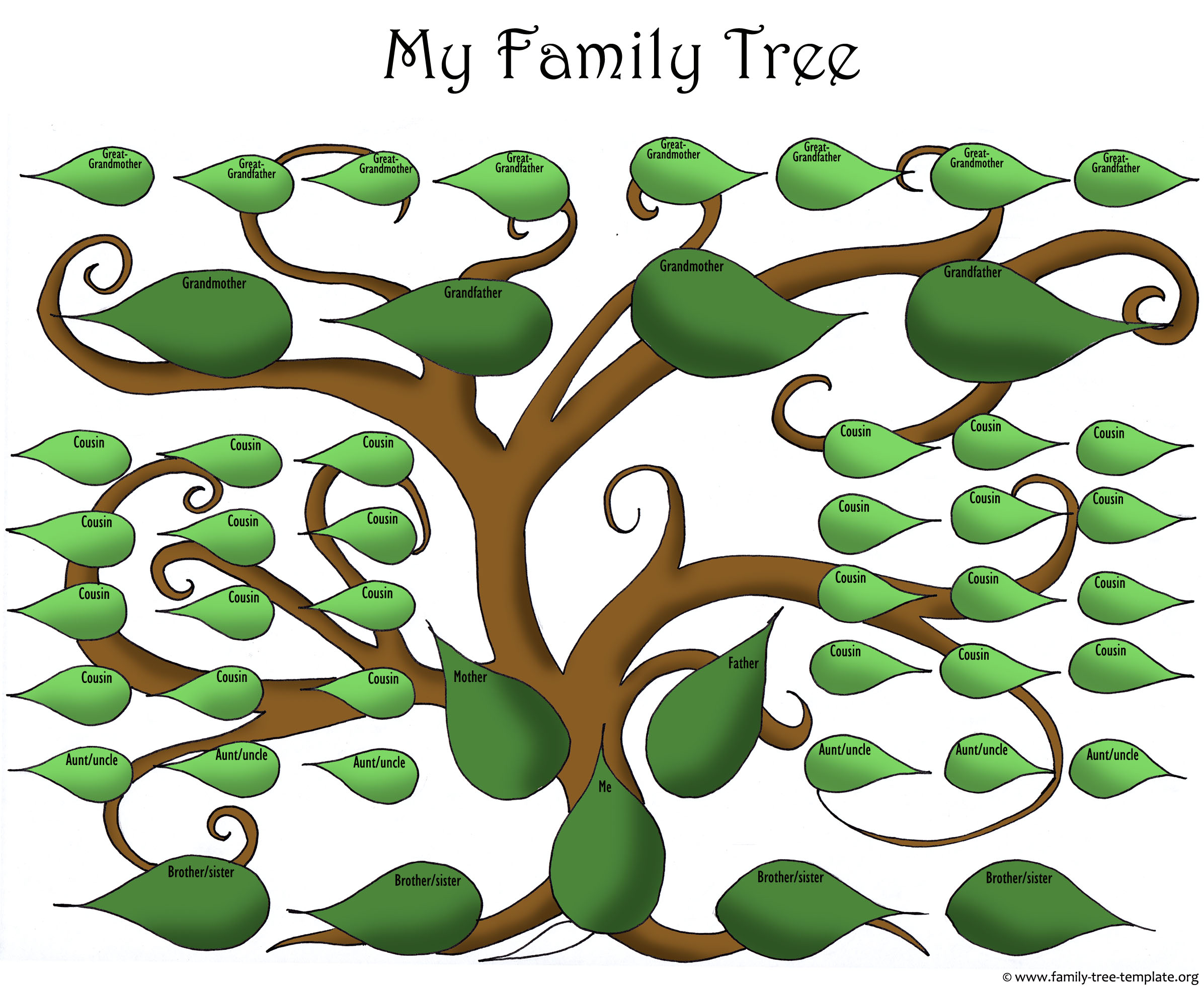 Artistic blank printable family tree template for the big family with lots of kids.