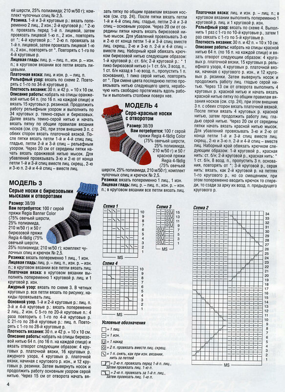 Схема вязания носков на 5 спицах с описанием и схемами для начинающих пошагово