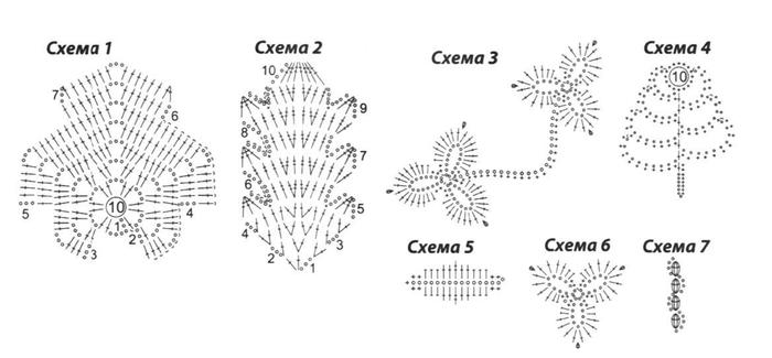 Листик крючком схема и описание