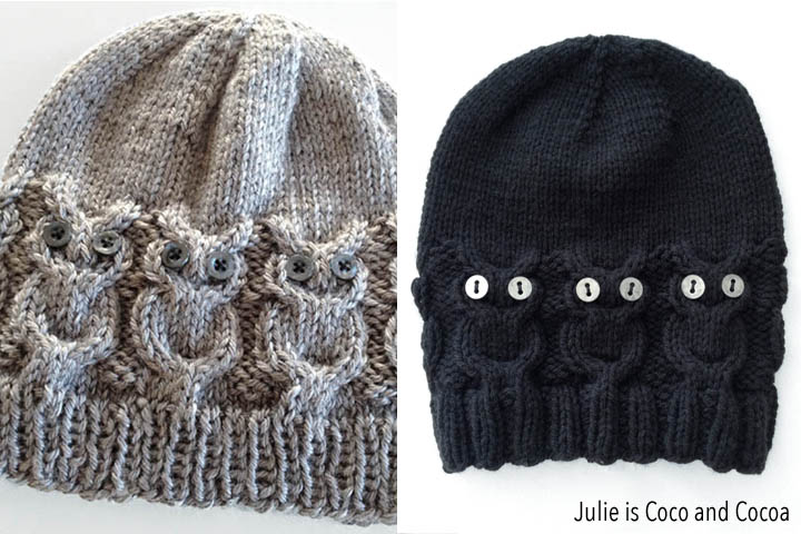 Owl Hat Free Knit Pattern from Julie is Coco and Cocoa