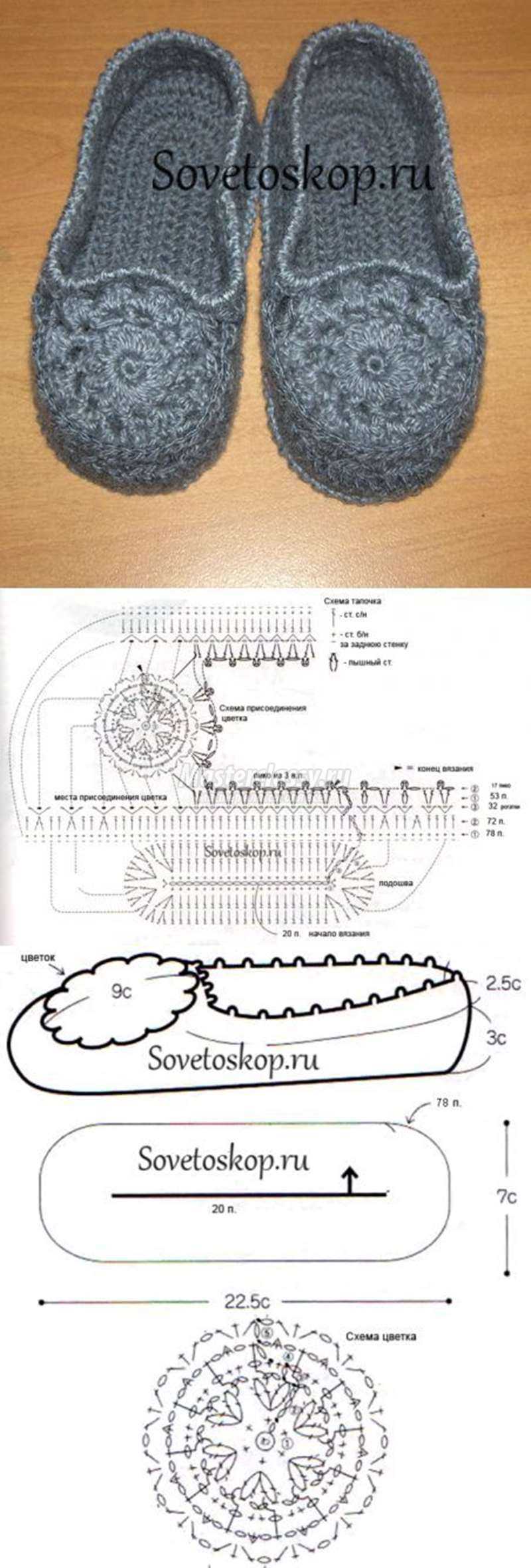 Схема вязания тапок крючком