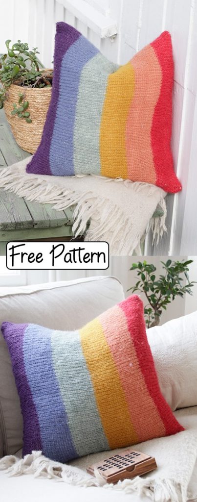Free knitting pattern for a rainbow pillow