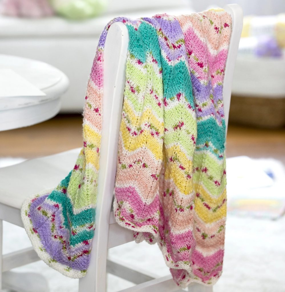 Free ripples and rainbow baby blanket knitting pattern